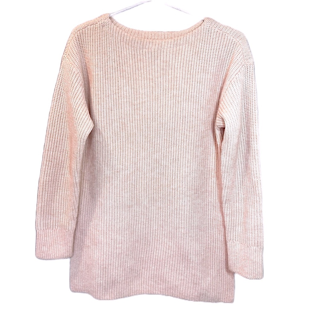 LOFT Long Sleeve Crew Neck Tunic Length Knit Sweater Pink Acrylic and Wool Sz XS